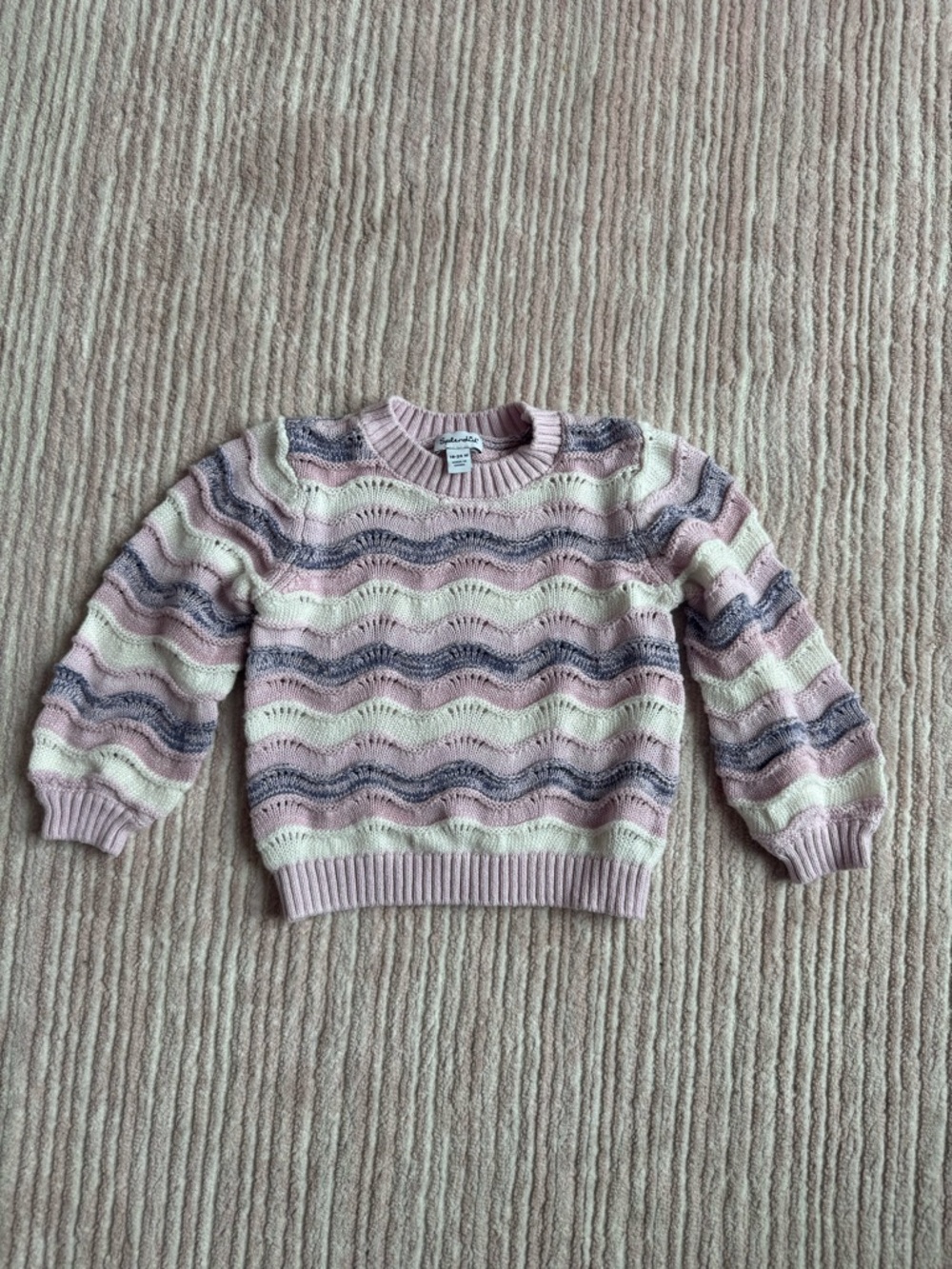Splendid Pink, Cream & Gray Open-Knit Crewneck Sweater